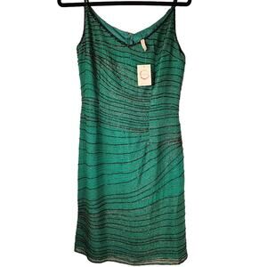 Anthropologie Raga Dress Womens M Silk Beaded Sleeveless Green Holiday New Years